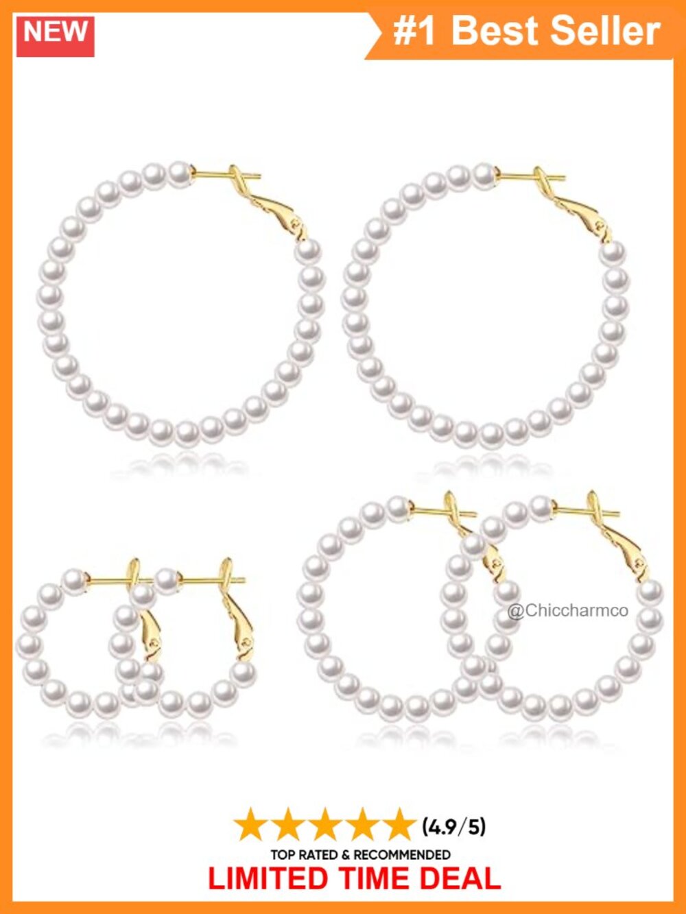 14K Gold Plated Pearl Hoop Earrings Sterling Silver Post